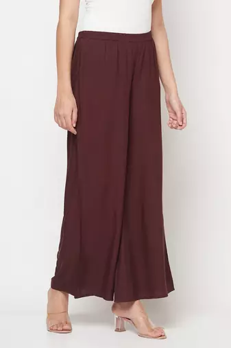 Rayon flared slip-on palazzo,coffee,(s,m,l,xl,2xl,3xl)