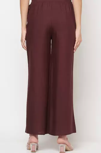 Rayon flared slip-on palazzo,coffee,(s,m,l,xl,2xl,3xl)