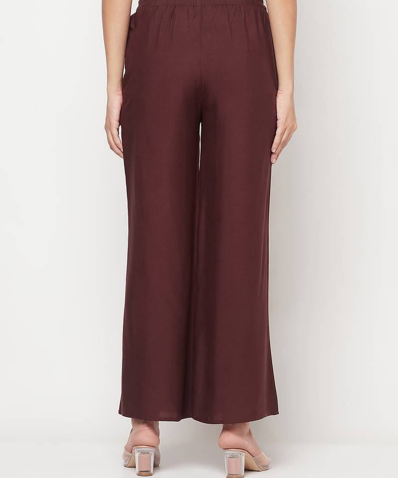 Rayon flared slip-on palazzo,coffee,(s,m,l,xl,2xl,3xl)