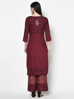 Rayon block print straight kurta plazzo set,maroon,(s,m,l,xl,2xl,3xl) 4