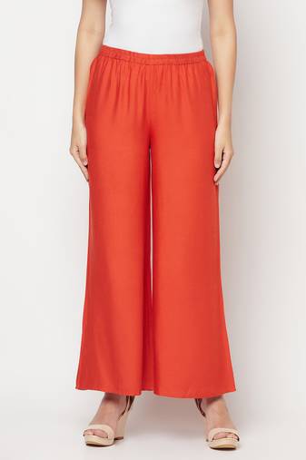Rayon flared slip-on palazzo rust