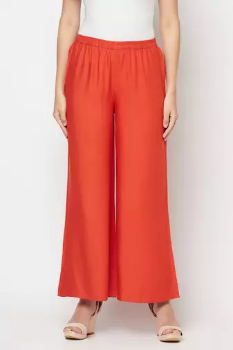 Rayon flared slip-on palazzo,rust,(s,m,l,xl,2xl,3xl)