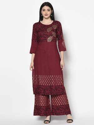 rayon block print straight kurta,maroon,(s,m,l,xl,2xl,3xl) 1