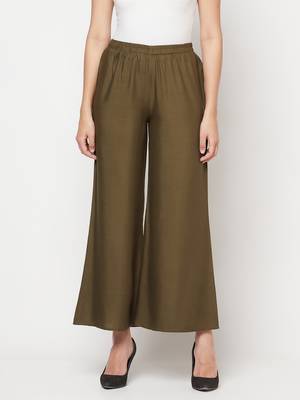 Rayon flared slip-on palazzo,dark green,(s,m,l,xl,2xl,3xl) 1