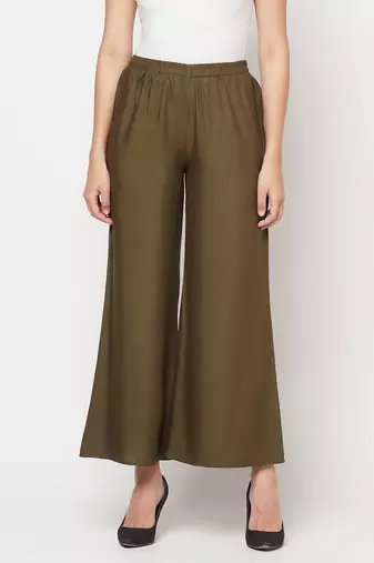 Rayon flared slip-on palazzo,dark green,(s,m,l,xl,2xl,3xl)