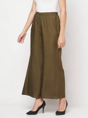 Rayon flared slip-on palazzo,dark green,(s,m,l,xl,2xl,3xl) 2