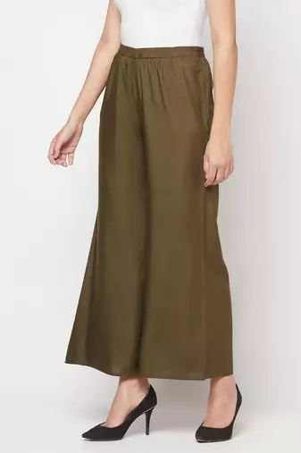 Rayon flared slip-on palazzo,dark green,(s,m,l,xl,2xl,3xl)