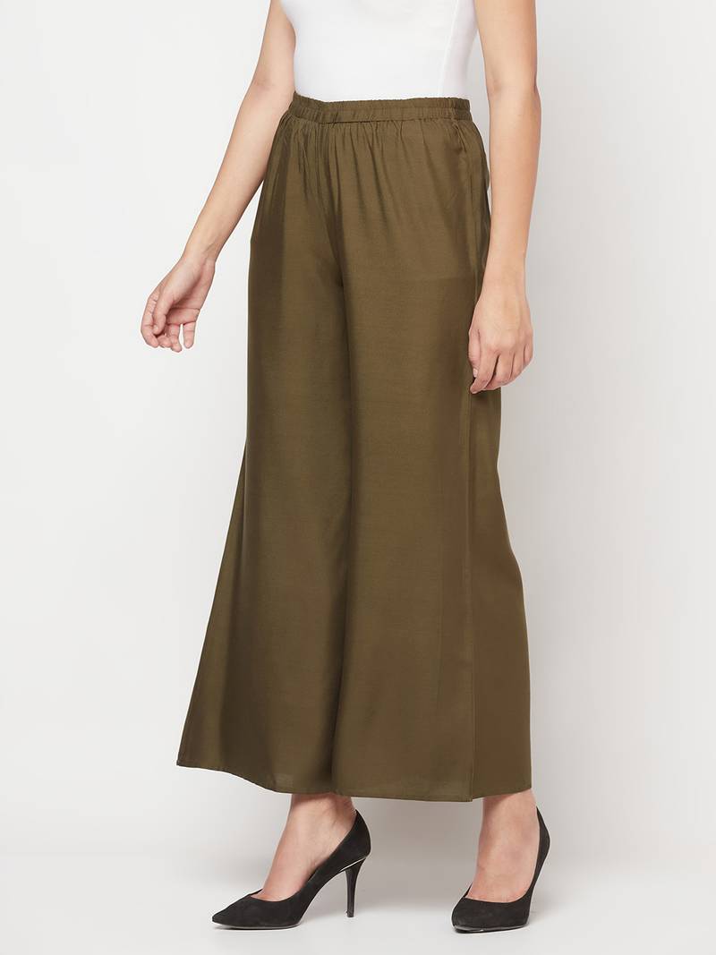 Rayon flared slip-on palazzo,dark green,(s,m,l,xl,2xl,3xl)