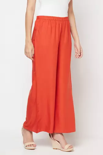 Rayon flared slip-on palazzo,rust,(s,m,l,xl,2xl,3xl)