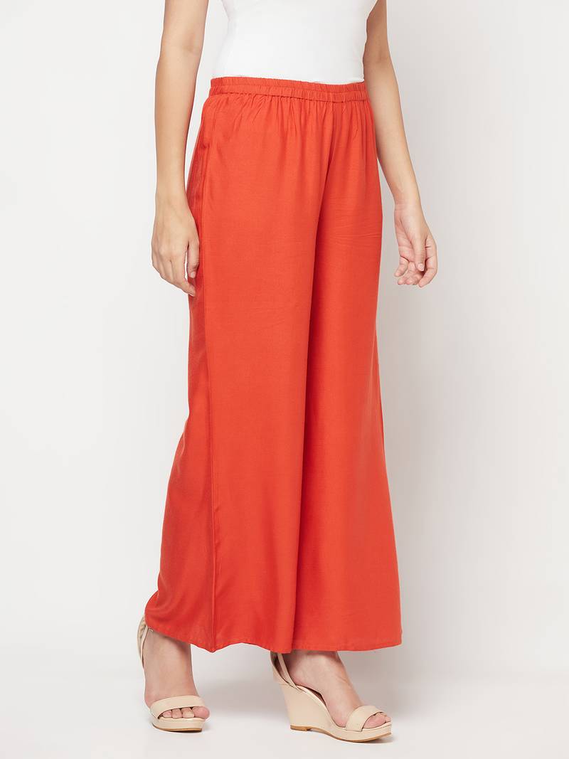 Rayon flared slip-on palazzo,rust,(s,m,l,xl,2xl,3xl)