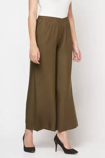 Rayon flared slip-on palazzo,dark green,(s,m,l,xl,2xl,3xl)