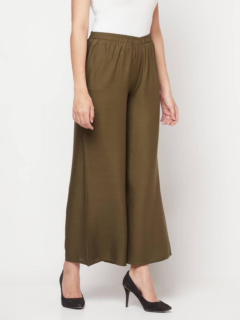 Rayon flared slip-on palazzo,dark green,(s,m,l,xl,2xl,3xl)