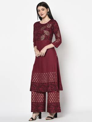 rayon block print straight kurta,maroon,(s,m,l,xl,2xl,3xl) 2