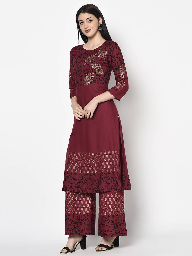 rayon block print straight kurta,maroon,(s,m,l,xl,2xl,3xl)