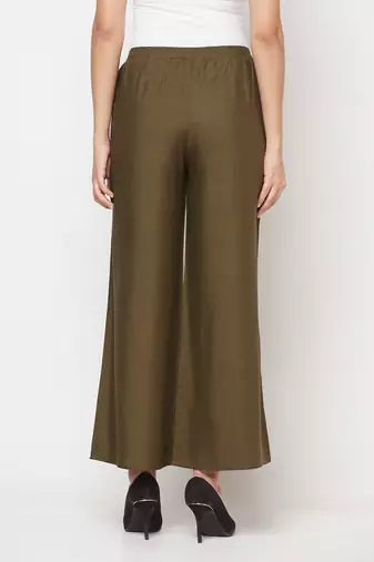 Rayon flared slip-on palazzo,dark green,(s,m,l,xl,2xl,3xl)