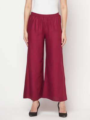 Rayon flared slip-on palazzo,wine,(s,m,l,xl,2xl,3xl) 1