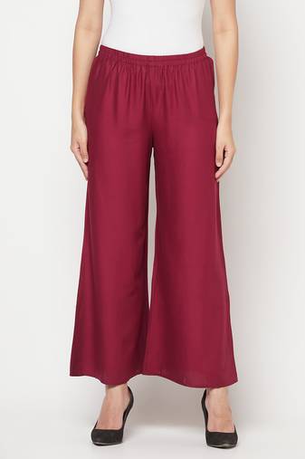 Rayon flared slip-on palazzo,wine,(s,m,l,xl,2xl,3xl)