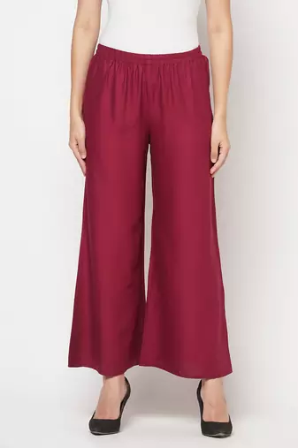 Rayon flared slip-on palazzo,wine,(s,m,l,xl,2xl,3xl)