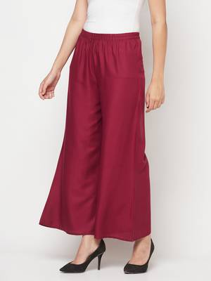 Rayon flared slip-on palazzo,wine,(s,m,l,xl,2xl,3xl) 2