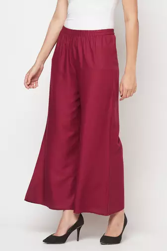 Rayon flared slip-on palazzo,wine,(s,m,l,xl,2xl,3xl)