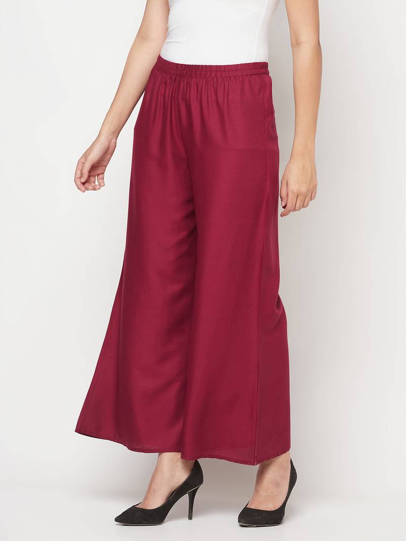 Rayon flared slip-on palazzo,wine,(s,m,l,xl,2xl,3xl)