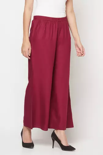 Rayon flared slip-on palazzo,wine,(s,m,l,xl,2xl,3xl)
