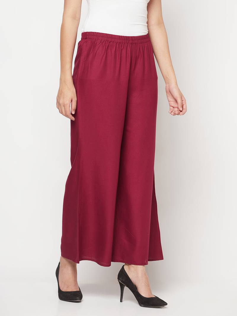 Rayon flared slip-on palazzo,wine,(s,m,l,xl,2xl,3xl)