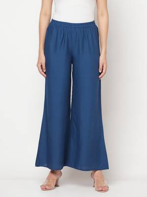 Rayon flared slip-on palazzo,blue,(s,m,l,xl,2xl,3xl) 1