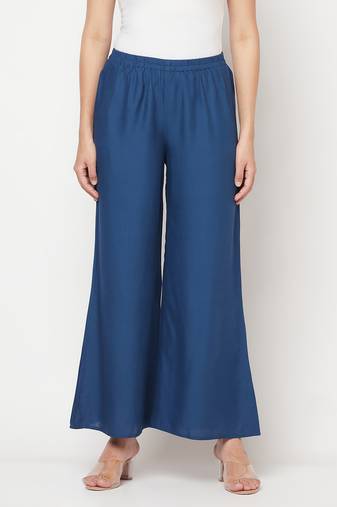 Rayon flared slip-on palazzo,blue,(s,m,l,xl,2xl,3xl)