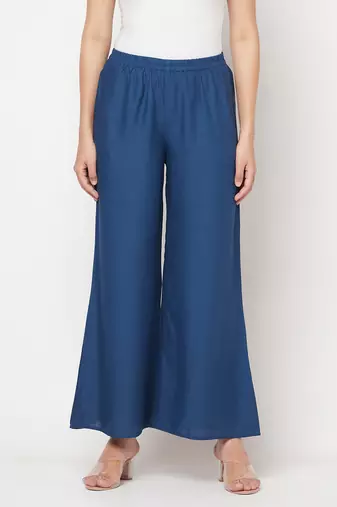 Rayon flared slip-on palazzo,blue,(s,m,l,xl,2xl,3xl)