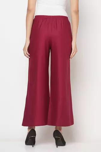 Rayon flared slip-on palazzo,wine,(s,m,l,xl,2xl,3xl)