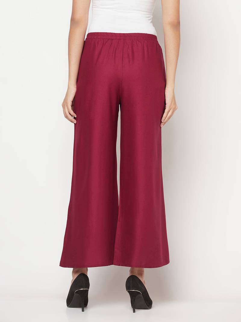 Rayon flared slip-on palazzo,wine,(s,m,l,xl,2xl,3xl)