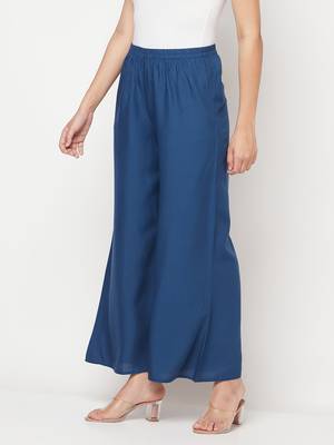 Rayon flared slip-on palazzo,blue,(s,m,l,xl,2xl,3xl) 2
