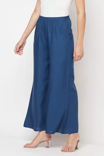 Rayon flared slip-on palazzo,blue,(s,m,l,xl,2xl,3xl)