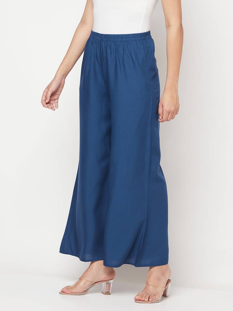 Rayon flared slip-on palazzo,blue,(s,m,l,xl,2xl,3xl)