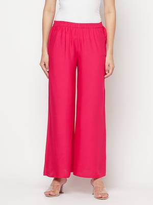 Rayon flared slip-on palazzo,fuchsia,(s,m,l,xl,2xl,3xl) 1