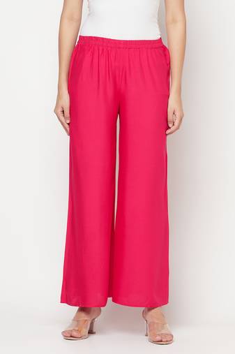 Rayon flared slip-on palazzo,fuchsia,(s,m,l,xl,2xl,3xl)