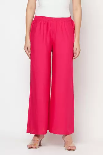 Rayon flared slip-on palazzo,fuchsia,(s,m,l,xl,2xl,3xl)