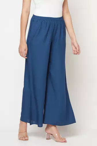 Rayon flared slip-on palazzo,blue,(s,m,l,xl,2xl,3xl)