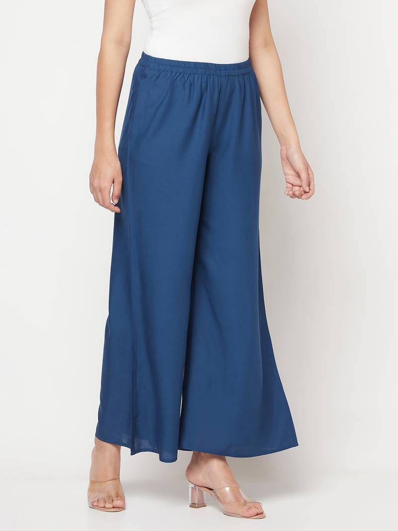Rayon flared slip-on palazzo,blue,(s,m,l,xl,2xl,3xl)
