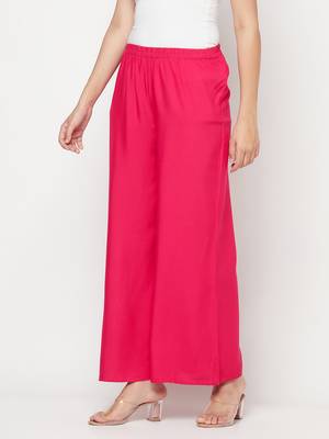 Rayon flared slip-on palazzo,fuchsia,(s,m,l,xl,2xl,3xl) 2