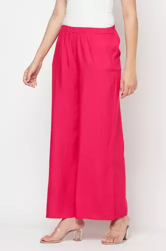 Rayon flared slip-on palazzo,fuchsia,(s,m,l,xl,2xl,3xl)