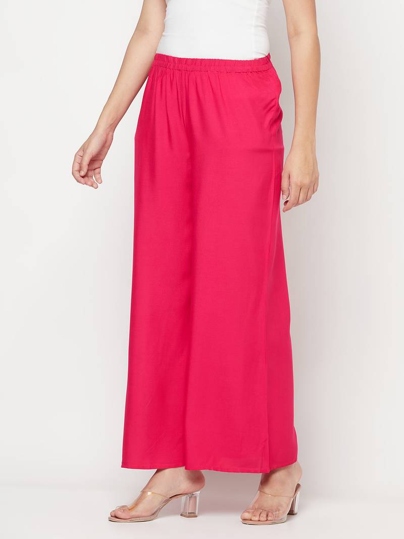 Rayon flared slip-on palazzo,fuchsia,(s,m,l,xl,2xl,3xl)