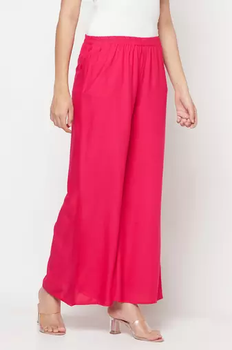 Rayon flared slip-on palazzo,fuchsia,(s,m,l,xl,2xl,3xl)