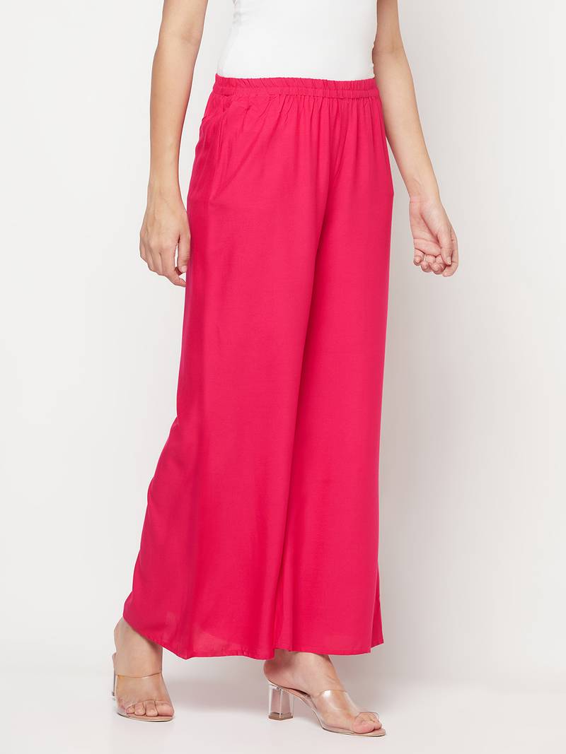 Rayon flared slip-on palazzo,fuchsia,(s,m,l,xl,2xl,3xl)