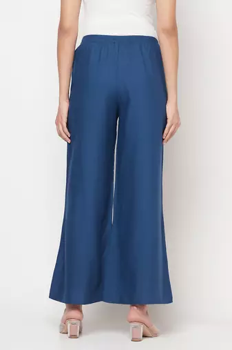 Rayon flared slip-on palazzo,blue,(s,m,l,xl,2xl,3xl)