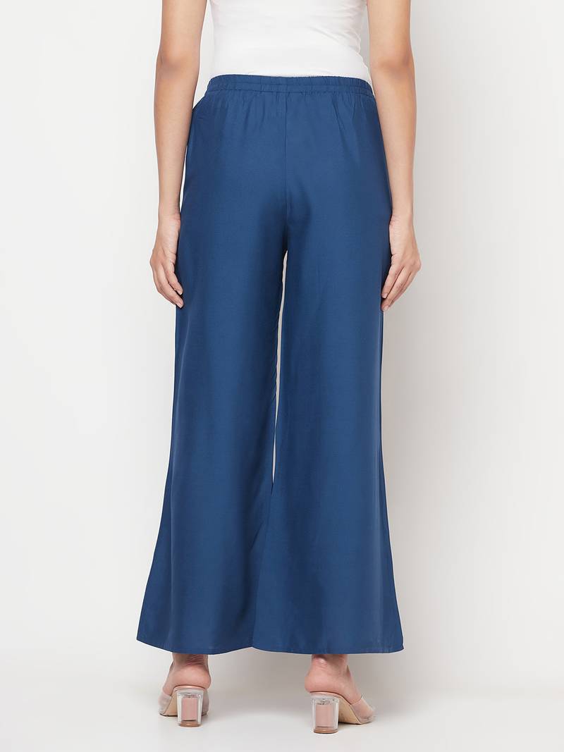 Rayon flared slip-on palazzo,blue,(s,m,l,xl,2xl,3xl)
