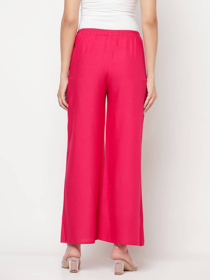 Rayon flared slip-on palazzo,fuchsia,(s,m,l,xl,2xl,3xl)
