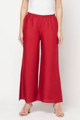 Rayon flared slip-on palazzo maroon