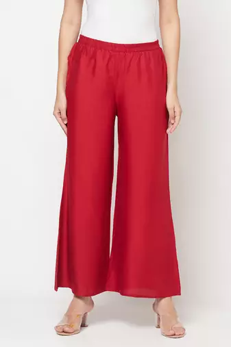 Rayon flared slip-on palazzo,maroon,(s,m,l,xl,2xl,3xl)